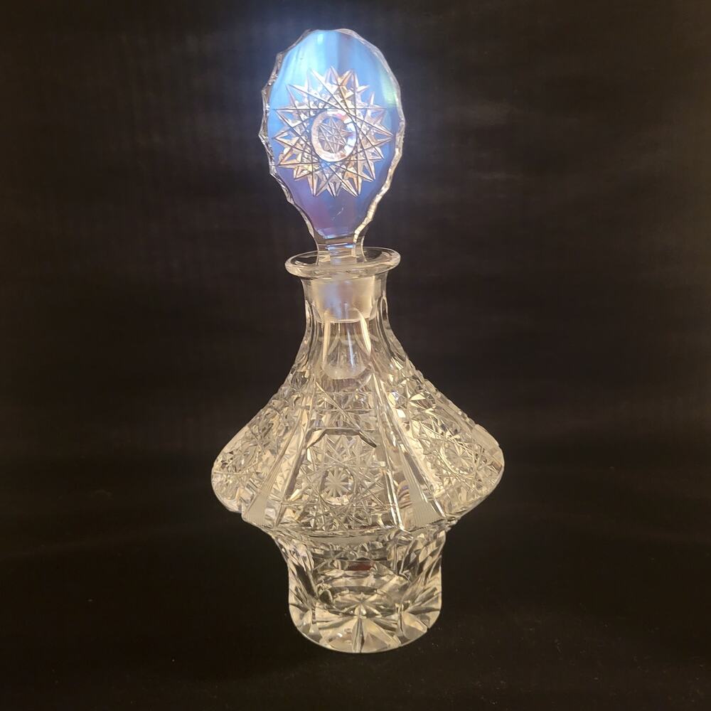 Vintage USSR Soviet-era cut crystal glass decanter Carafe with stopper